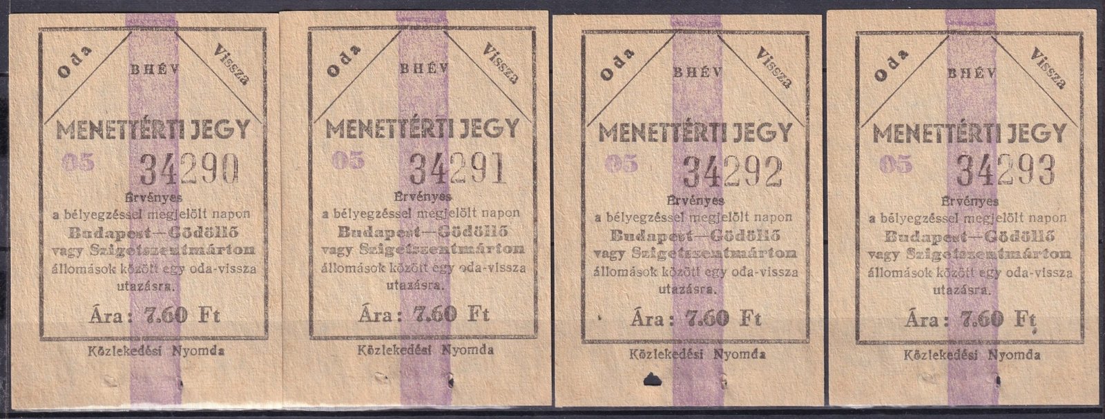 BHÉV – Menettérti jegy 4 db használatlan sorszámkövető