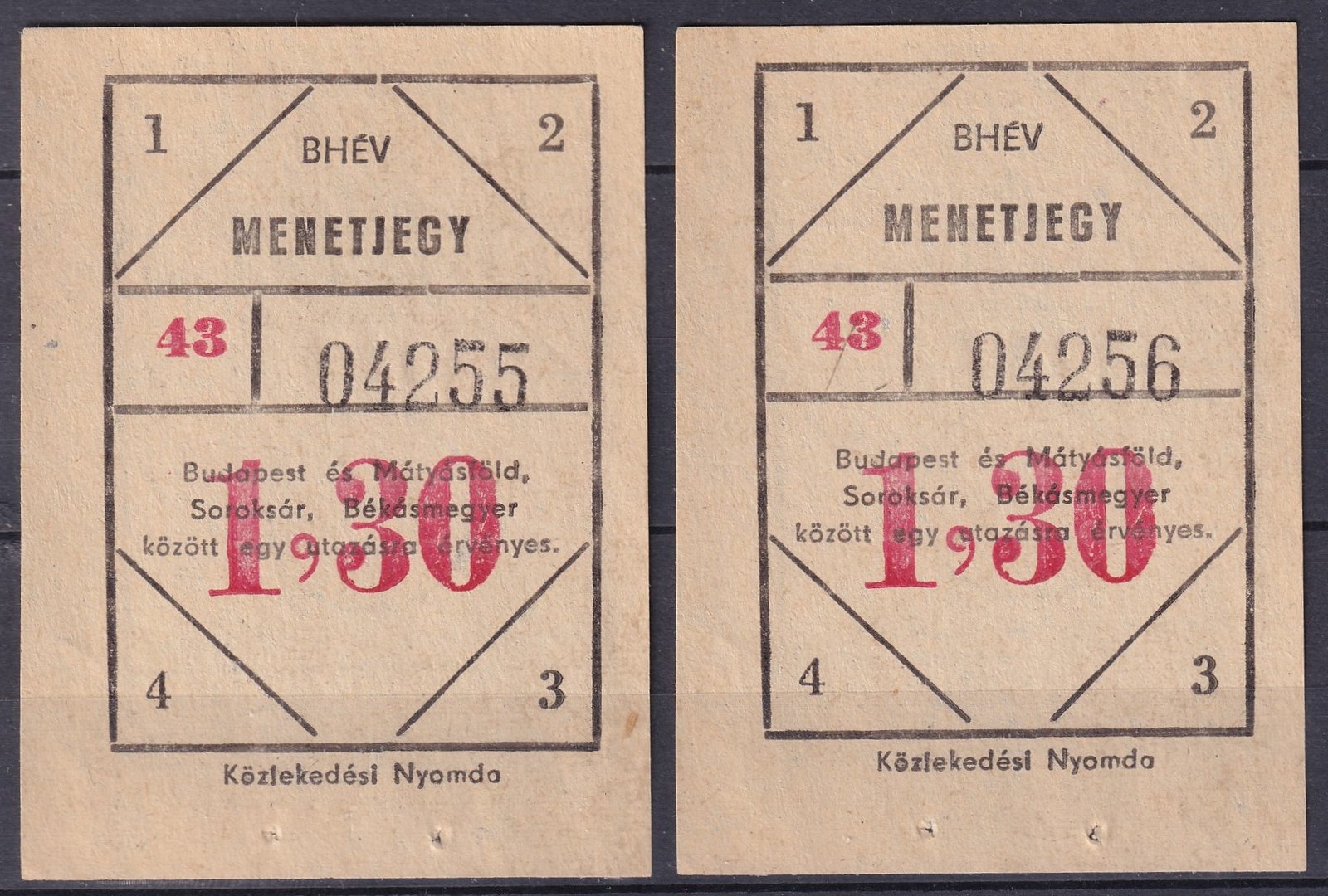 BHÉV – Menetjegy 2 db használatlan sorszámkövető