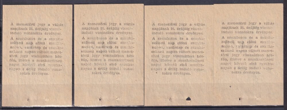 BHÉV – Menettérti jegy 4 db használatlan sorszámkövető