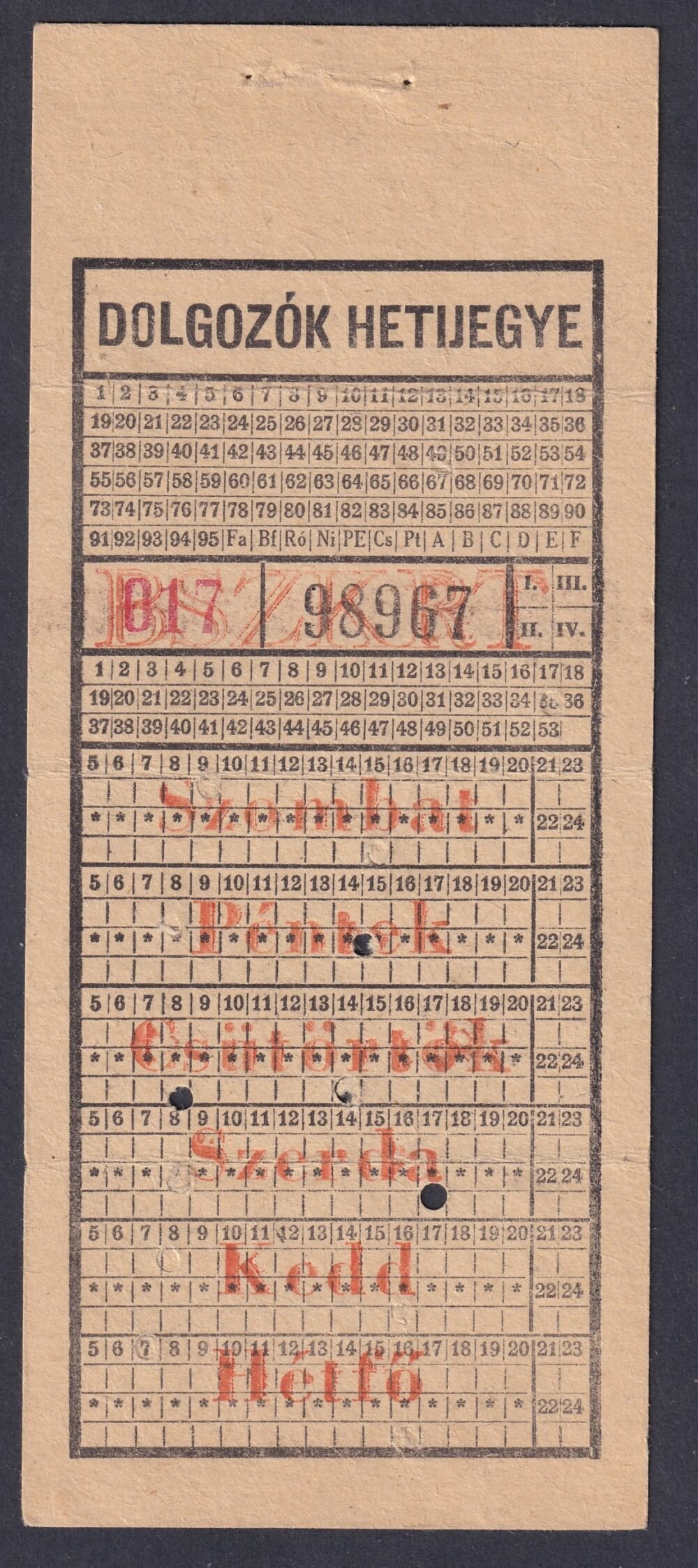 BSZKRT - Dolgozók Hetijegye