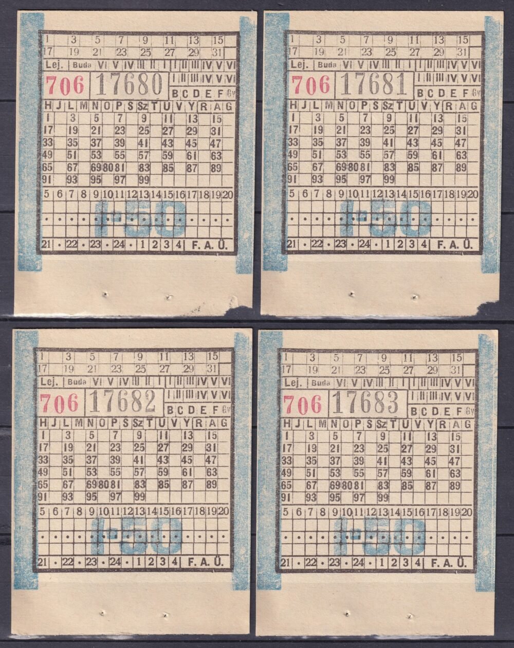 FAÜ - Autóbusz átszállójegy - 4 db használatlan sorszám követő