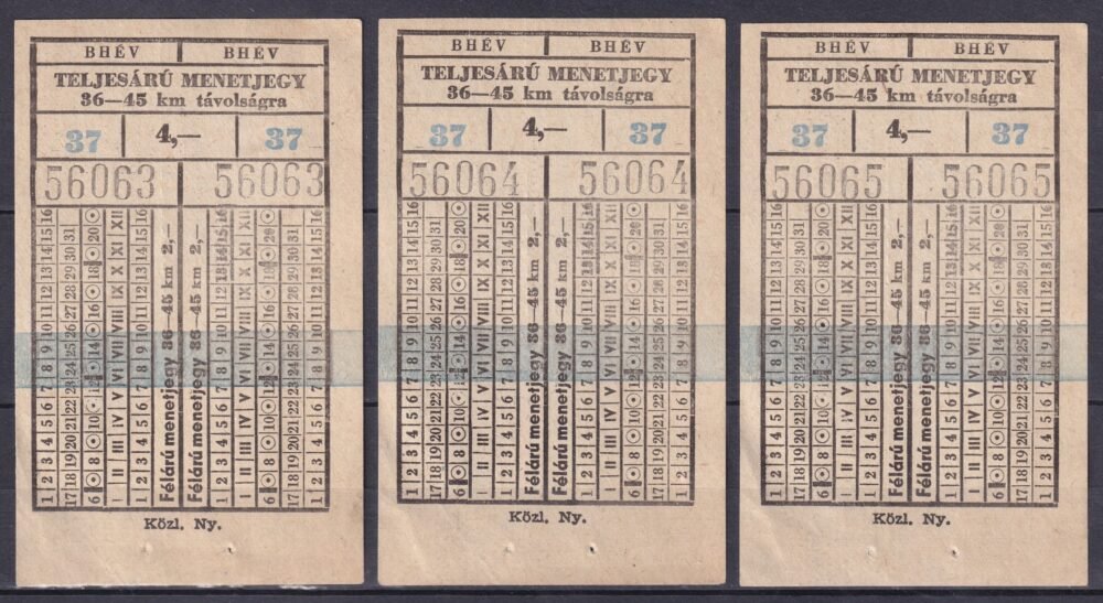 BHÉV – Teljesárú menetjegy 3 db használatlan sorszámkövető