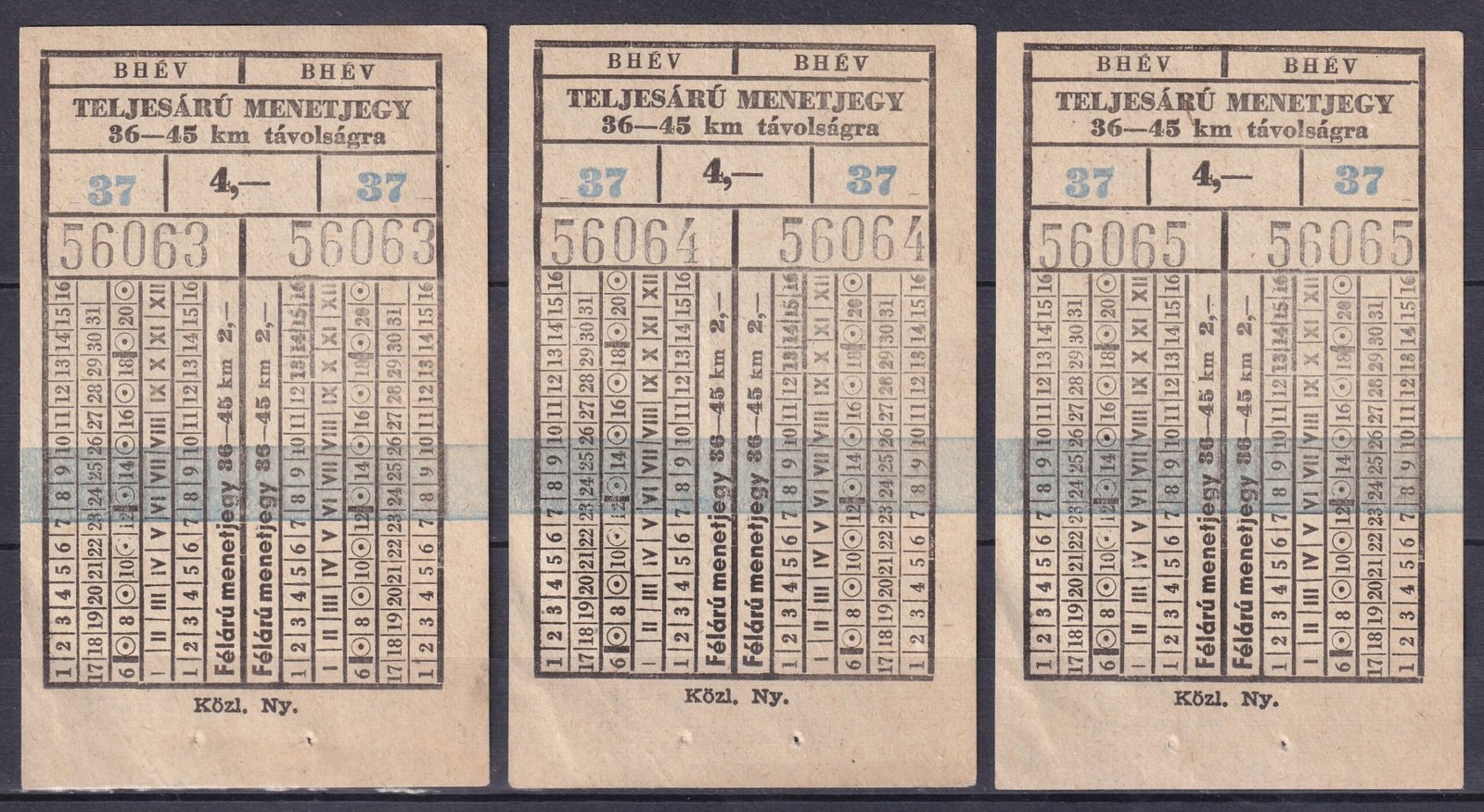 BHÉV – Teljesárú menetjegy 3 db használatlan sorszámkövető