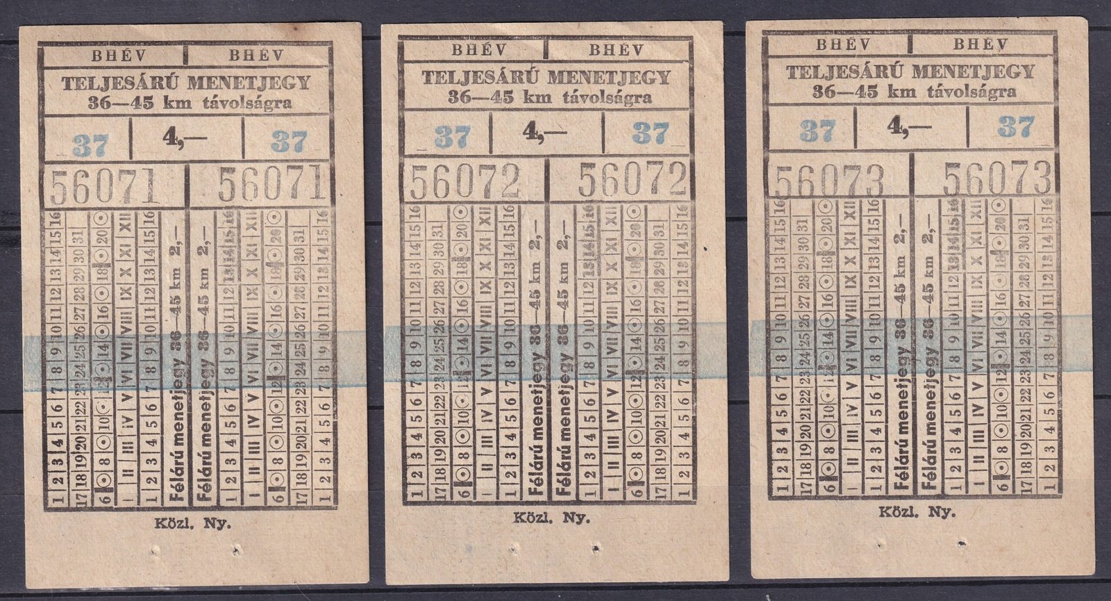 BHÉV - Teljesárú menetjegy  3 db használatlan sorszámkövető