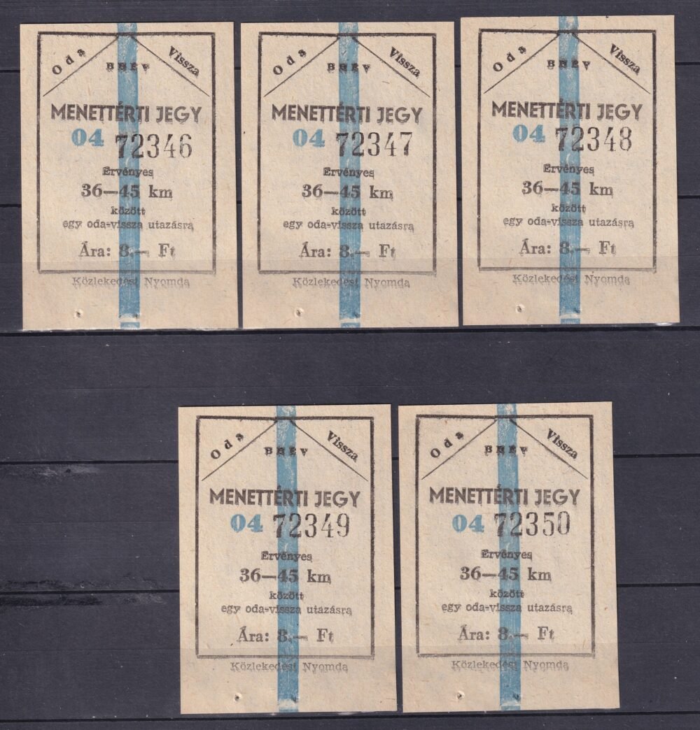 BHÉV – Menettérti jegy - 5 db használatlan sorszámkövető