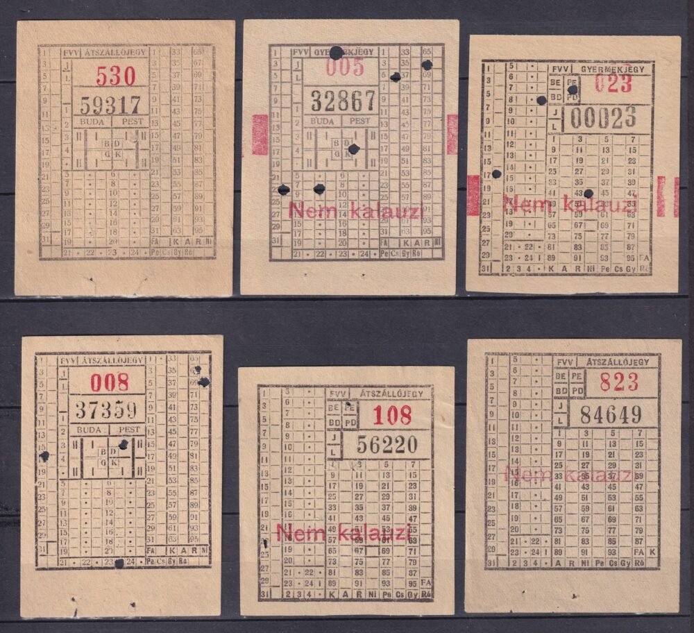 FVV - 6 db különböző típusú villamos átszállójegy