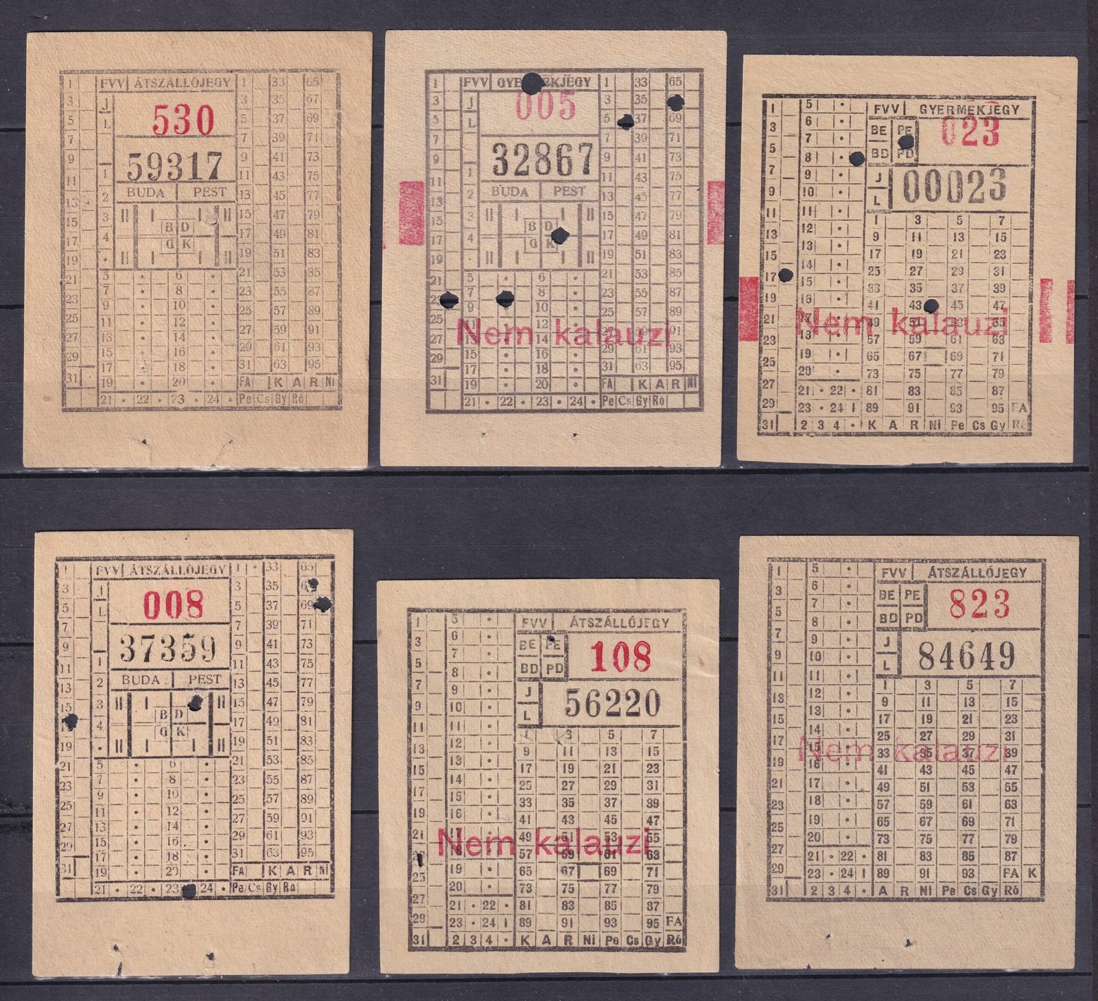 FVV - 6 db különböző típusú villamos átszállójegy