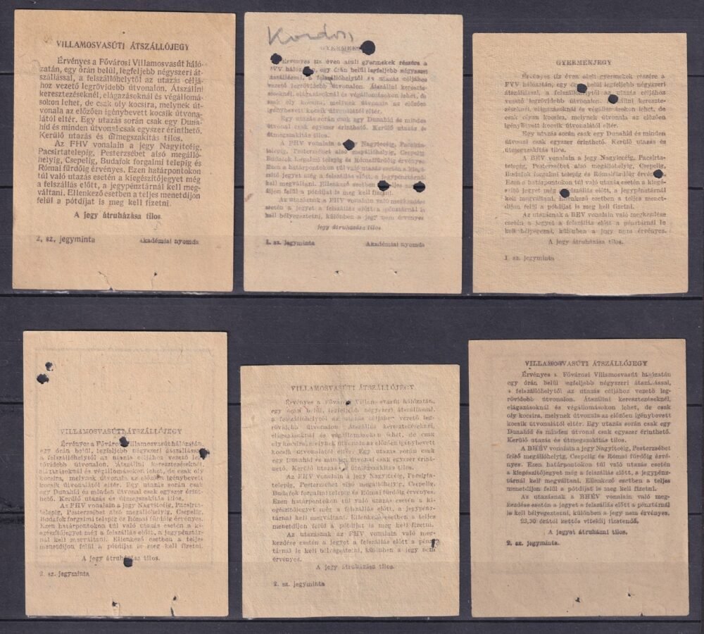 FVV - 6 db különböző típusú villamos átszállójegy
