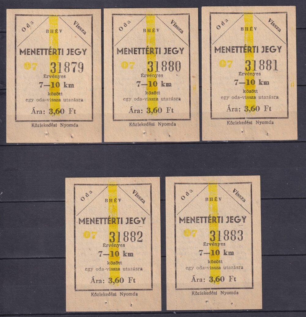 BHÉV 5 db - sorszámkövető használatlan - Menettérti jegy 7-10 km