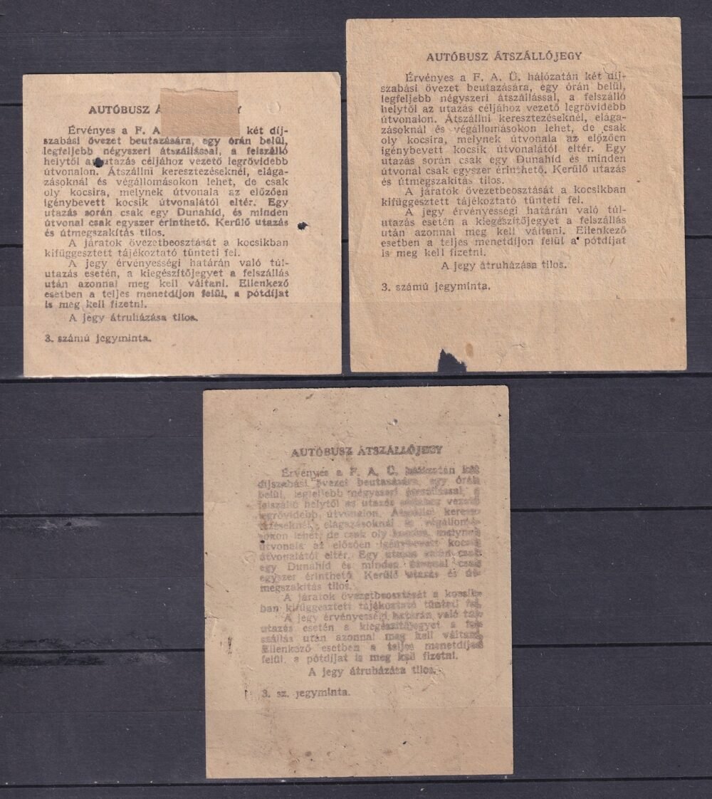FAÜ 3 db eltérő típusú Átszálló jegy