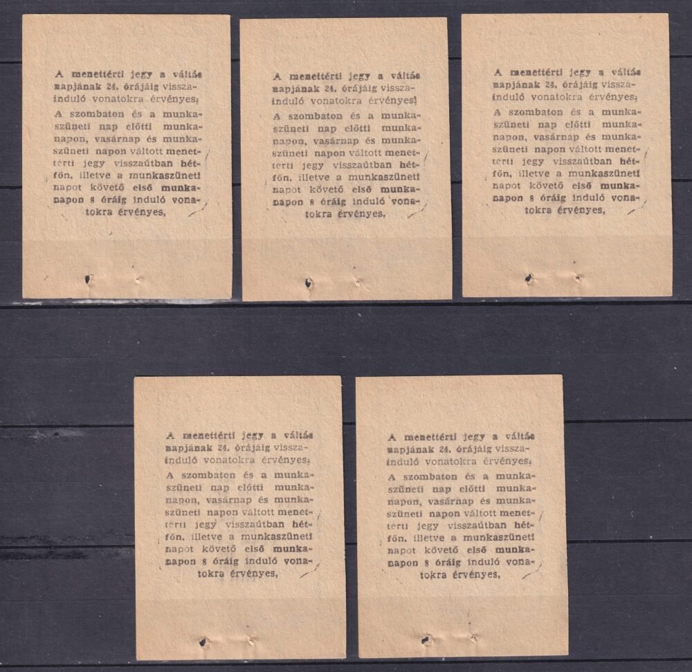 BHÉV 5 db – sorszámkövető használatlan – Menettérti jegy 11-15 km