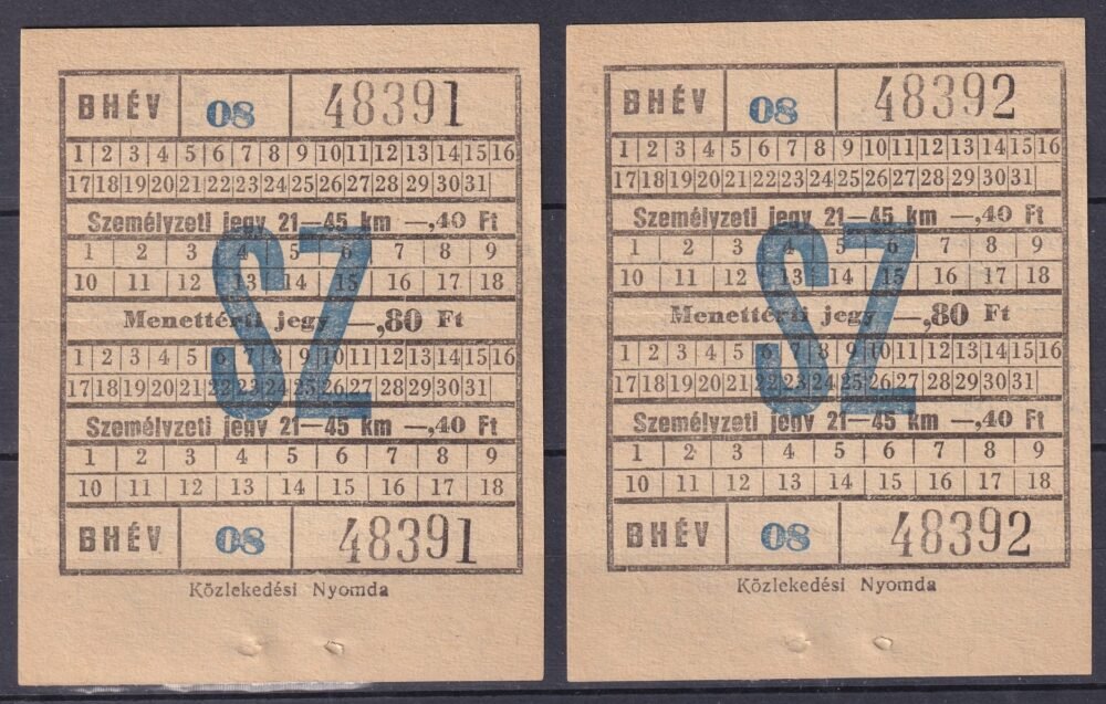 BHÉV 2db használatlan sorszámkövető - Személyzeti jegy 21-45 km
