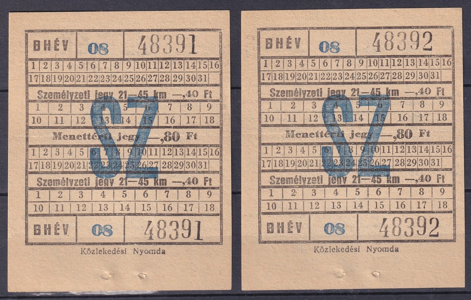 BHÉV 2db használatlan sorszámkövető - Személyzeti jegy 21-45 km