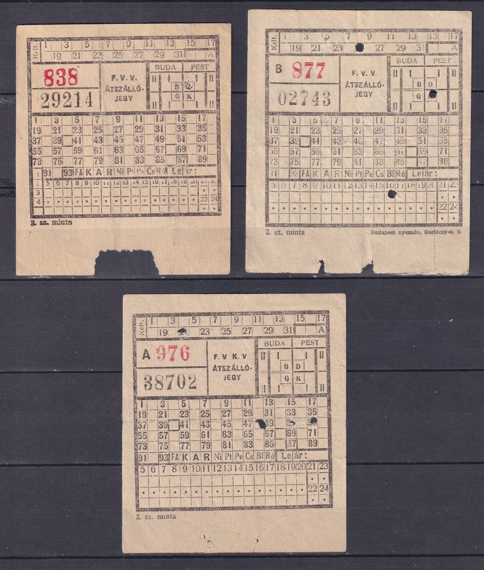 3 db FVV - Átszálló jegy eltérő sorszám típusok