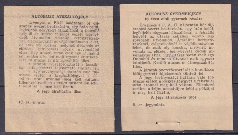 2 db FAÜ használatlan jegy - ritkább típusok!