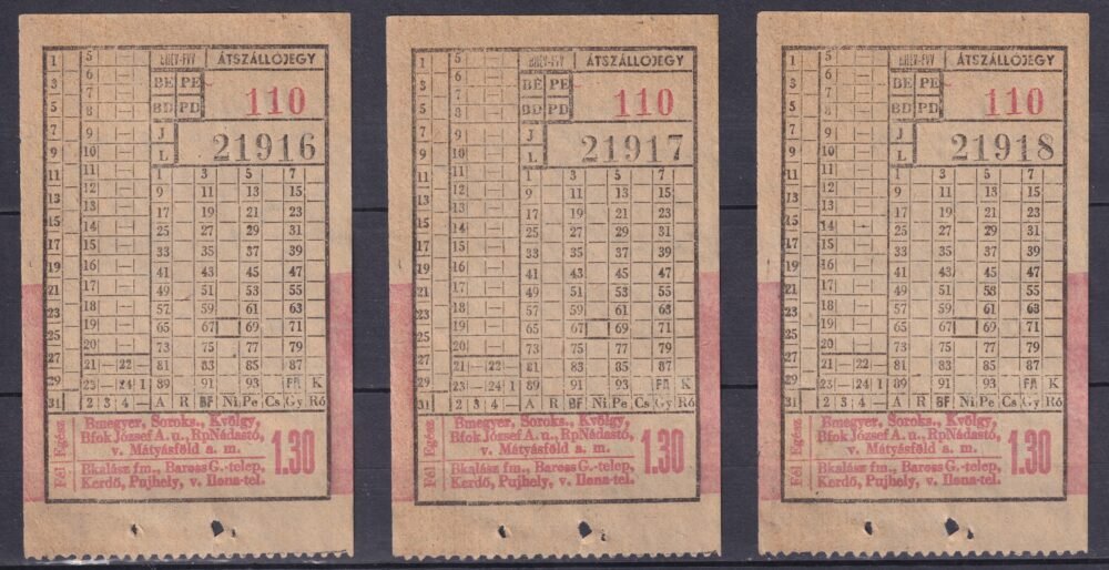 3 db használatlan sorszámkövető – BHÉV-FVV – Menettérti jegy - Nagyon ritka típus!