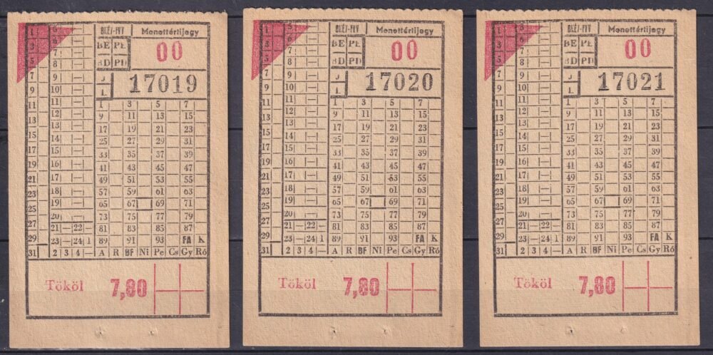 3 db használatlan sorszámkövető - BHÉV-FVV - Menettérti jegy - Tököl