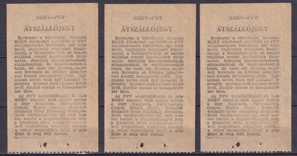 3 db használatlan sorszámkövető – BHÉV-FVV – Menettérti jegy - Nagyon ritka típus!