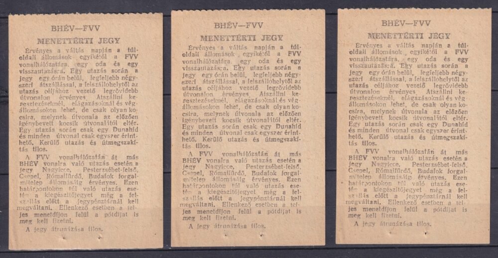 3 db használatlan sorszámkövető - BHÉV-FVV - Menettérti jegy - Tököl