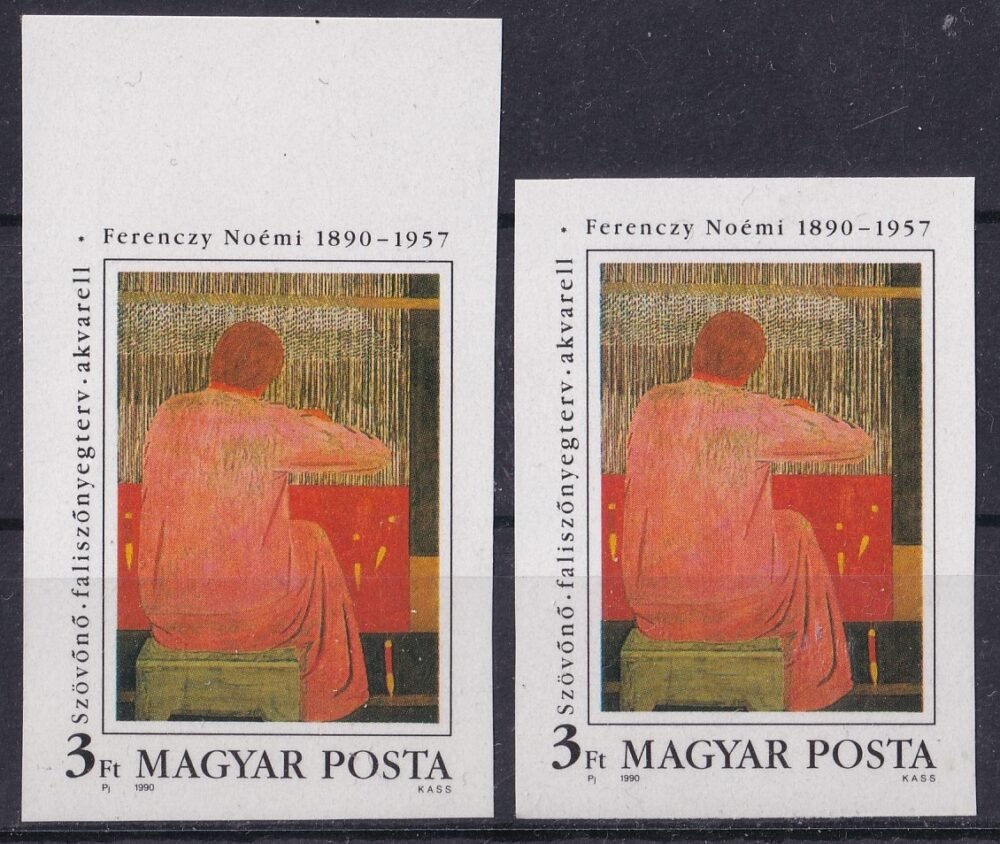 IMG_20251027_0010.2 1990. Ferenczy Noémi 3 Ft - 2 db vágott bélyeg ( ívszél!)