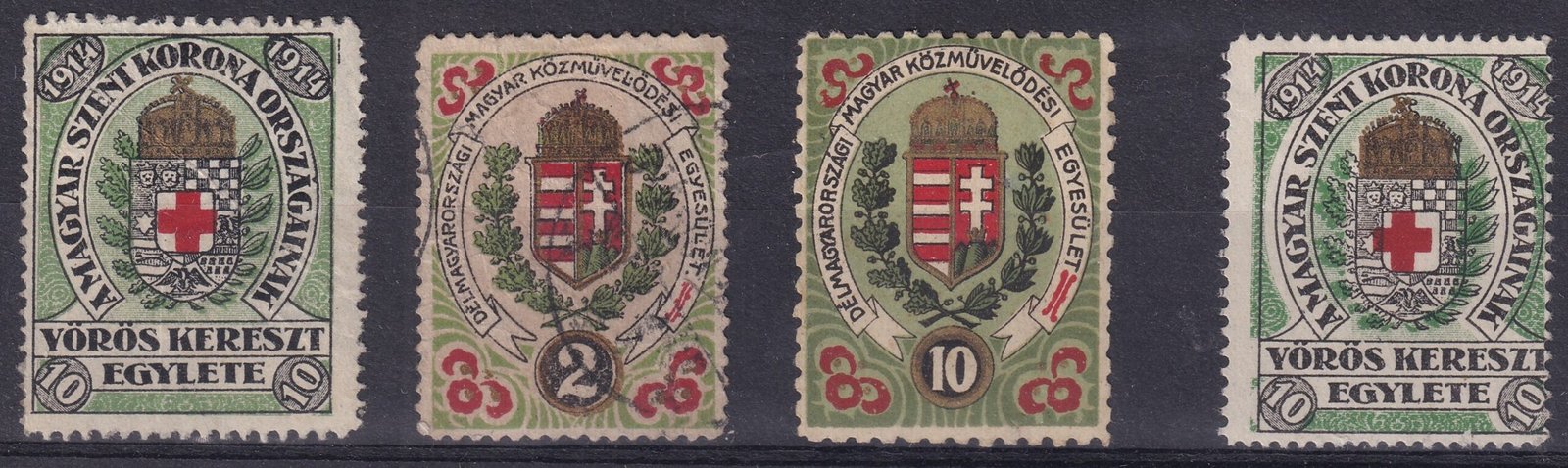 Magyar Szent Korona Országainak Vörös Kereszt Egylete - 4 db - egyiken elcsúszott fázis nyomat