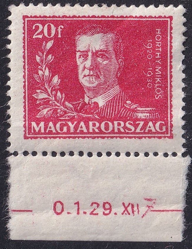 IMG_20251027_0014.16 1930. Kormányzói 10 éves évforduló, 20 f ívszéli keletjelzéssel (első nyomtatás)