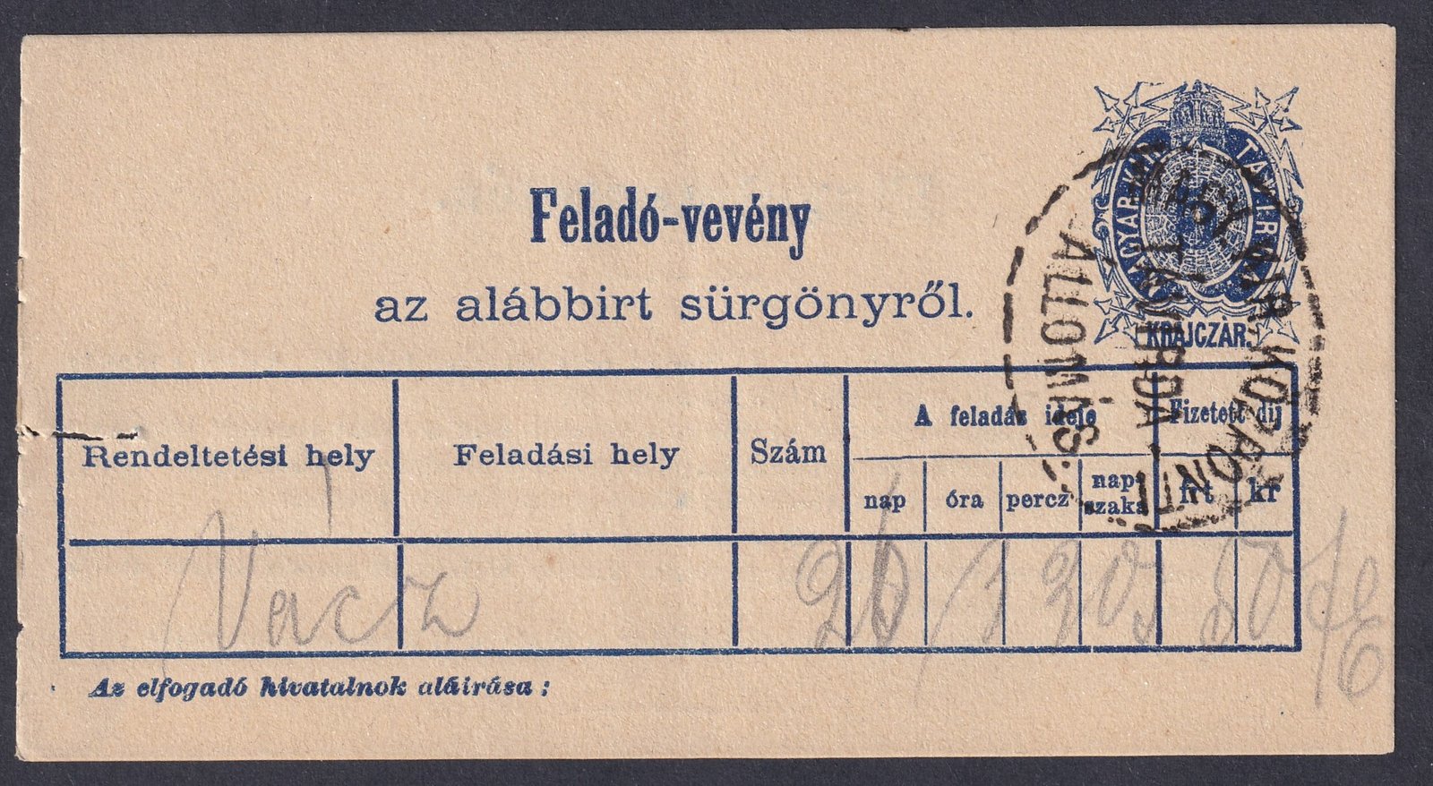 IMG_20251027_0028 Vácz Távírda Feladóvény – kiállítási minőségben