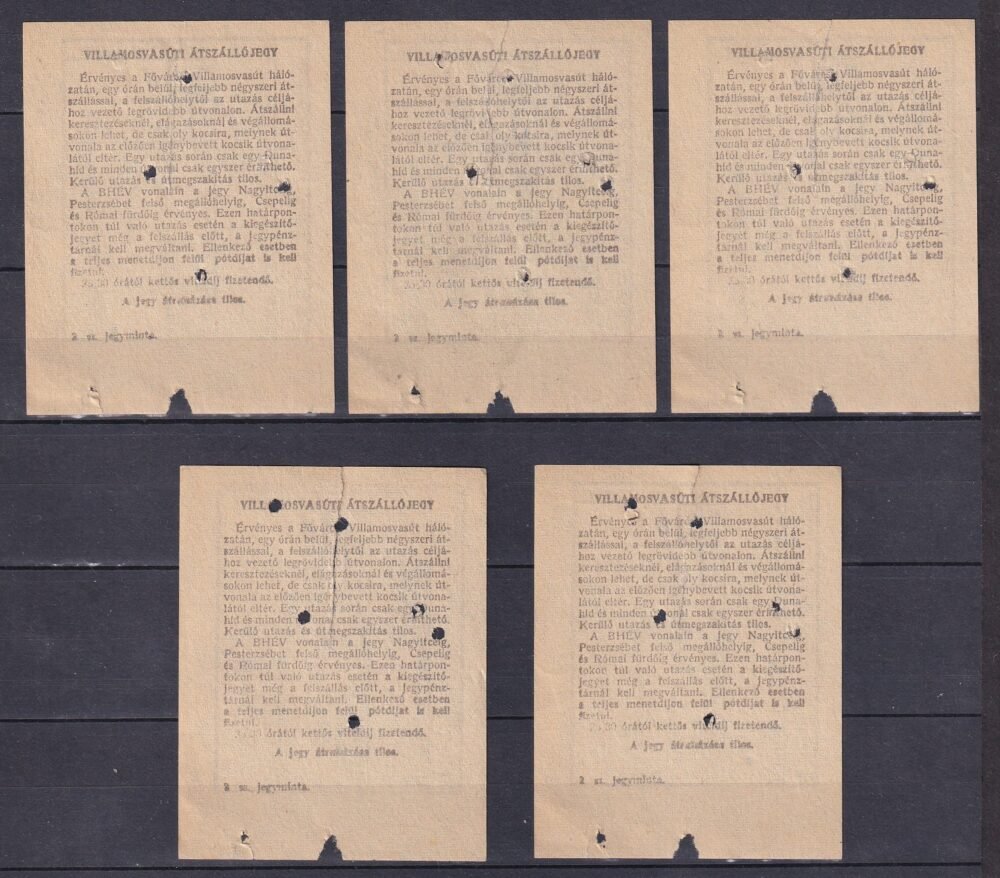 5db FVV használt sorszámkövető átszallójegy