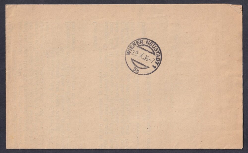 1936. Nyíregyháza, Wiener Neudorf-ba feladott nyomtatvány