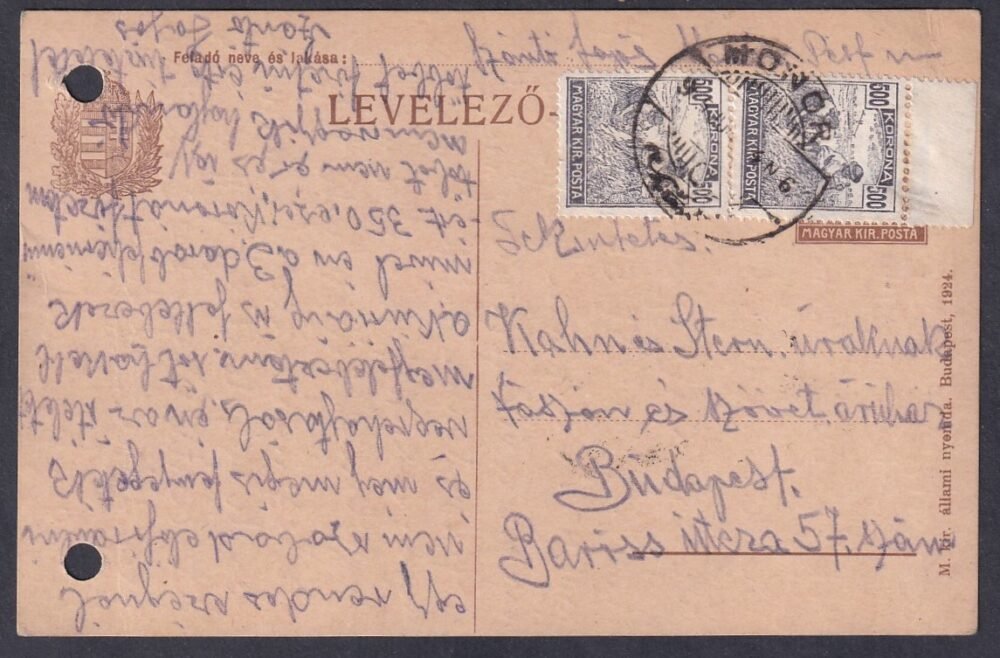 1925. Monor, Budapestre feladott levelezőlap
