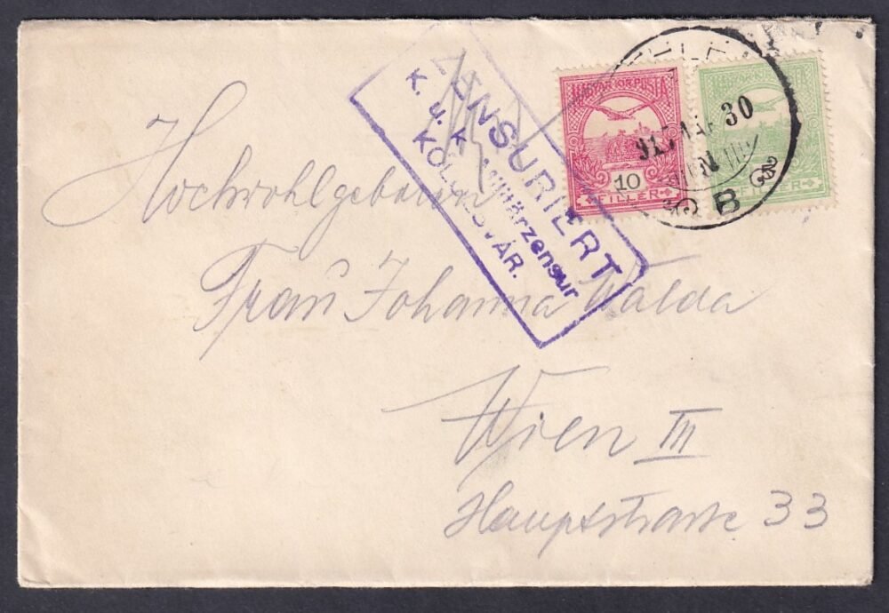 1917. BETHLEN, Bécsbe feladott levél, tartalommal- ZENSURIERT / K. u. k. Militärzensur / Kolozsvár cenzúra bélyegzéssel!
