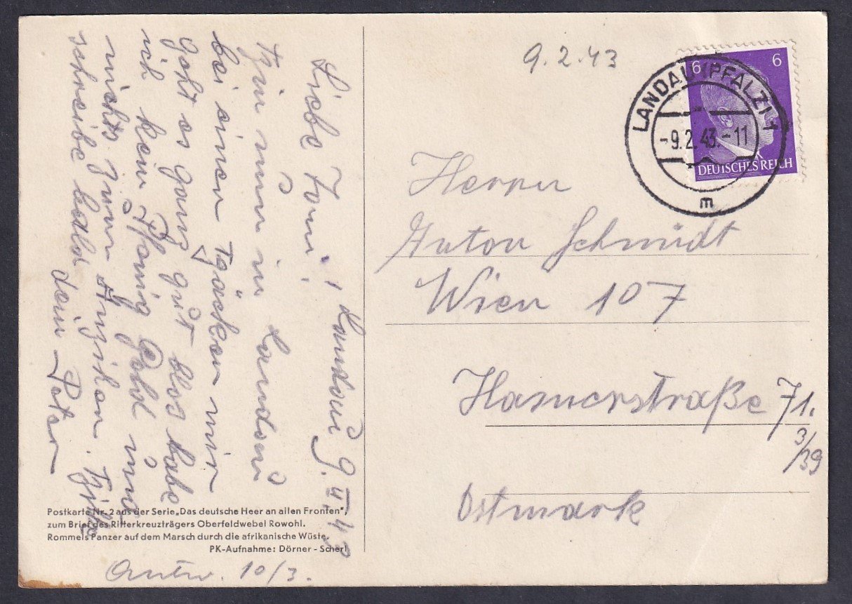 1943. „A” német hadsereg minden fronton” sorozatból származó – futott képeslap