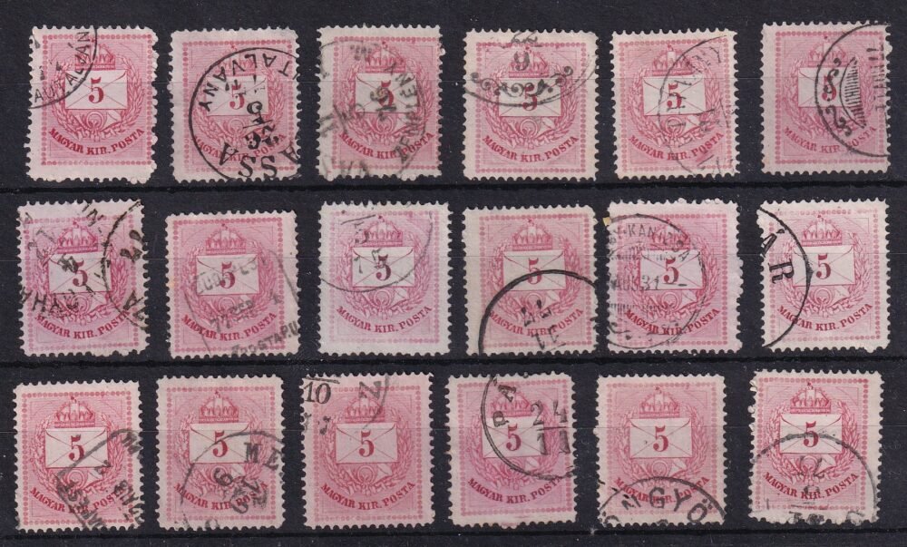 1874 · 5 krajcár – lilásvörös árnyalatok – speciál gyűjteményből