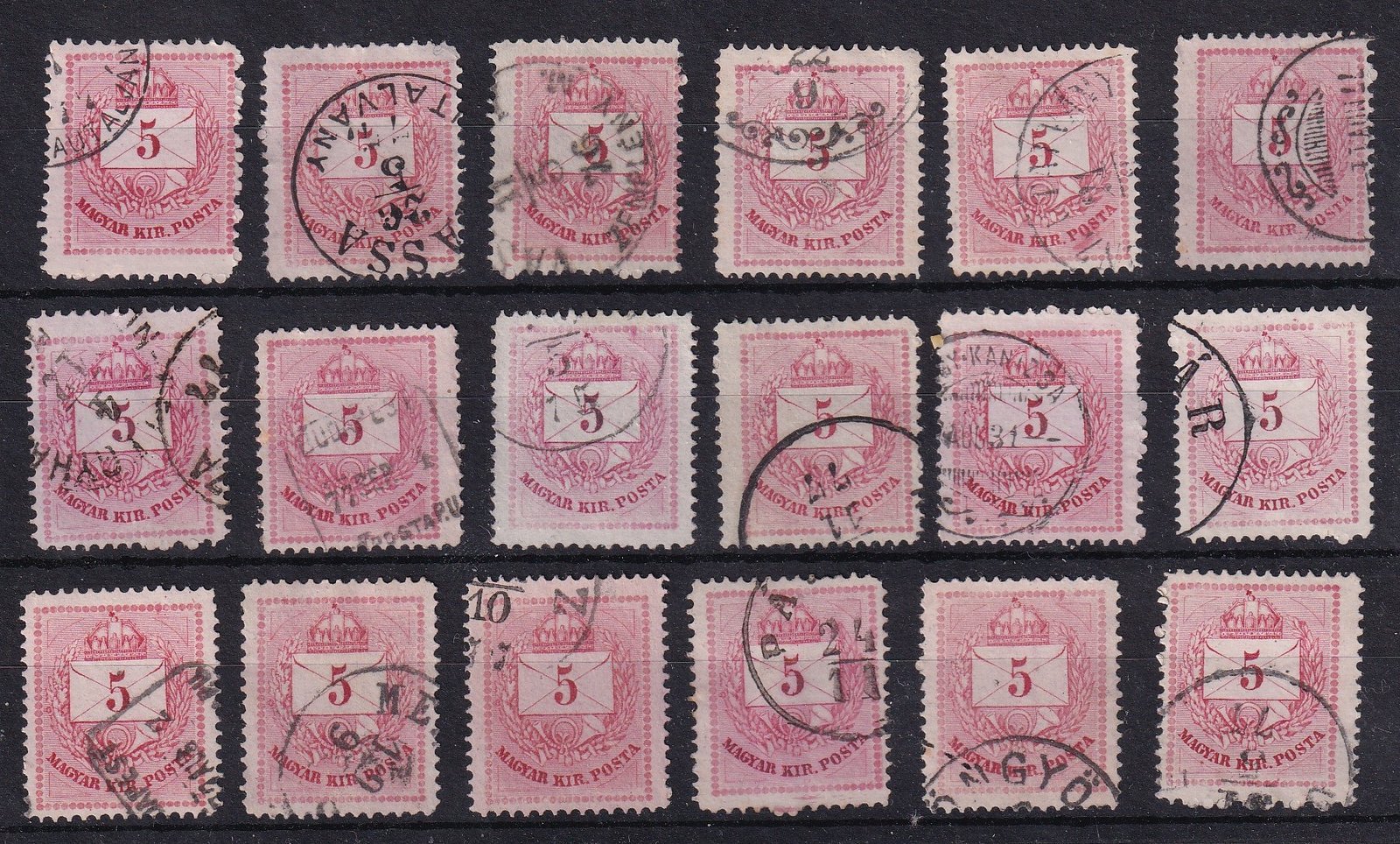 1874 · 5 krajcár – lilásvörös árnyalatok – speciál gyűjteményből