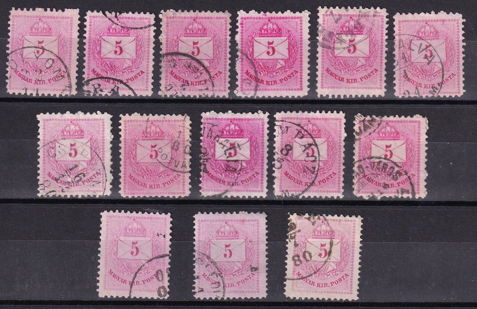 1874 · 5 krajcár – rózsaszín árnyalatok - speciál gyűjteményből