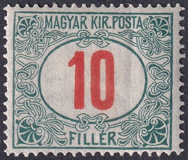 1915. Pirosszámú zöldportó 10f az értékszám látványos gépszínnyomatával