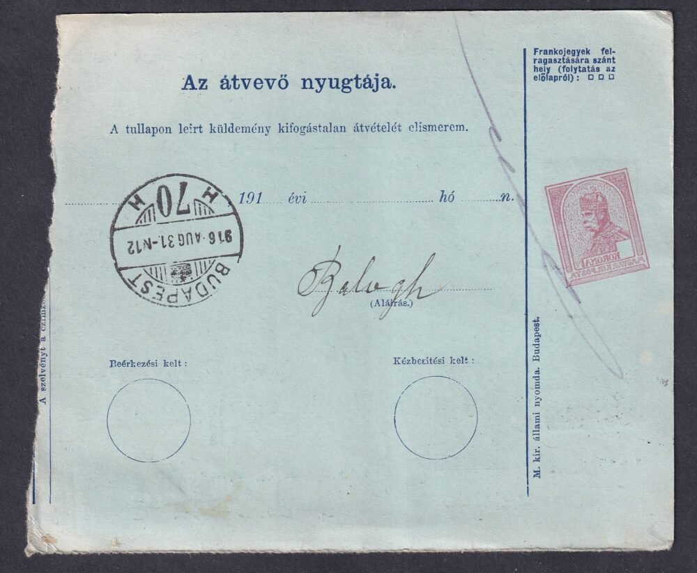 1916. Pálmonostor, Budapestre feladott szállítólevél