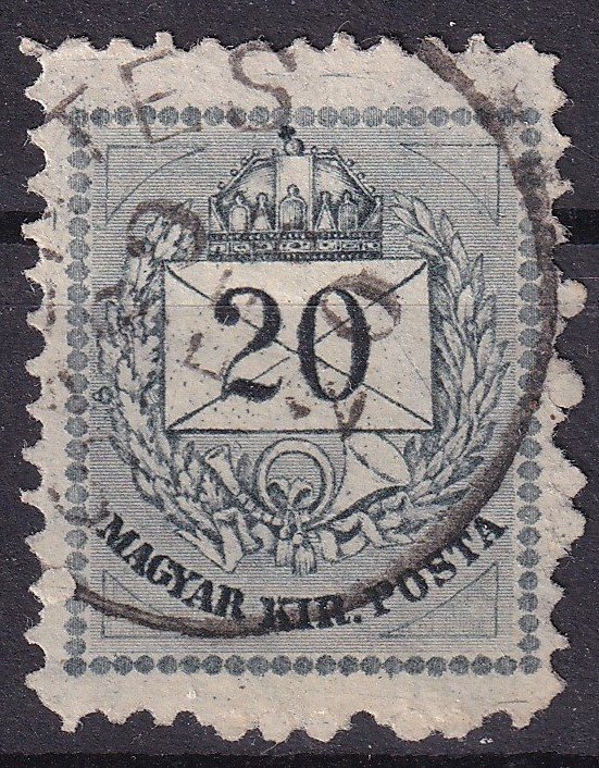 1881. 20kr, szeplős - lemezhiba, keskeny-magas elfogazással (20x26 mm)