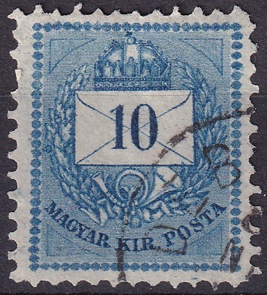 1874. 10kr sötét kék, javított gyönygsorral