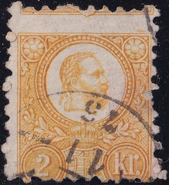 1871. Réznyomat 2kr erősen a szomszéd bélyegképbe csúszott fogazással