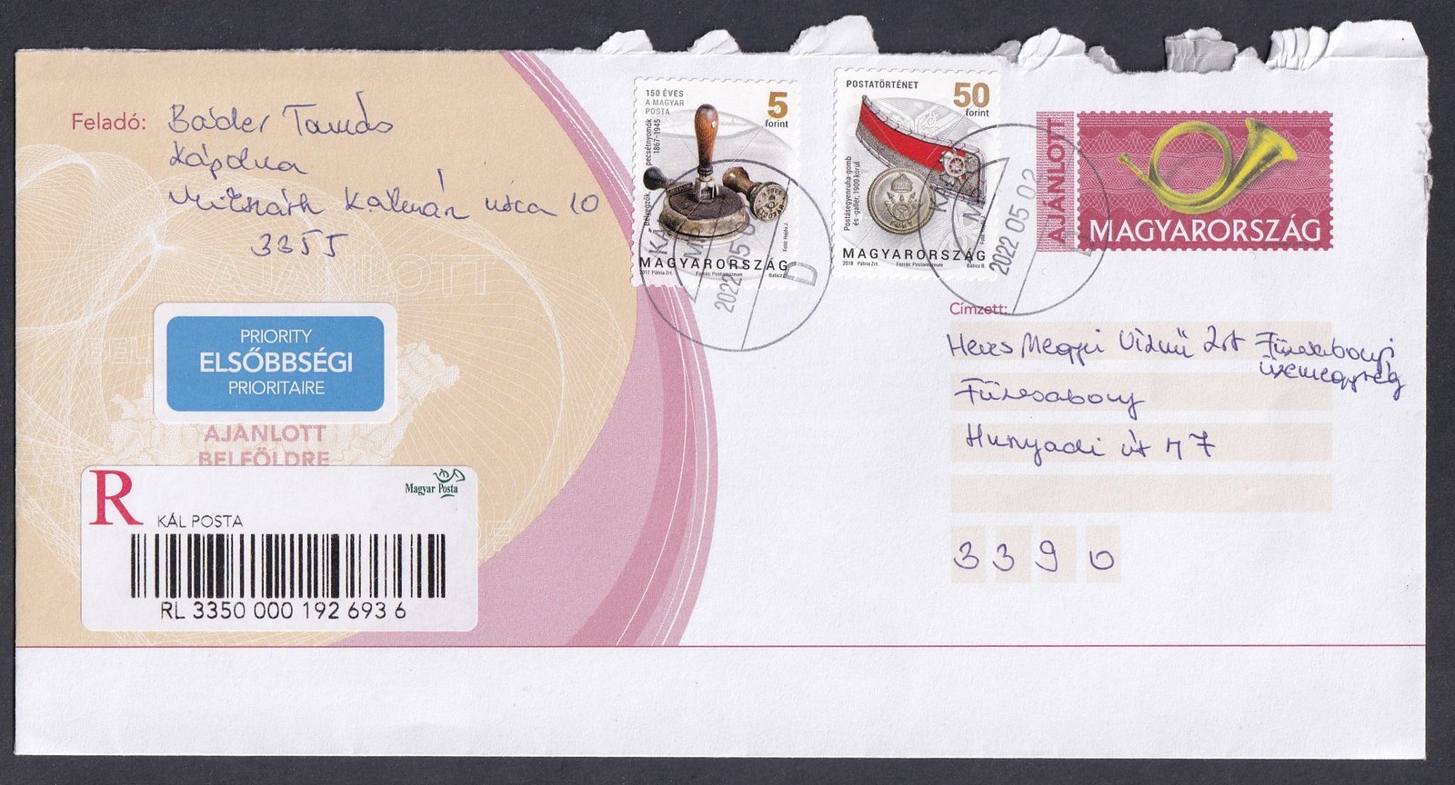 2002. Bélyeggel díjkiegészített Postakész boríték