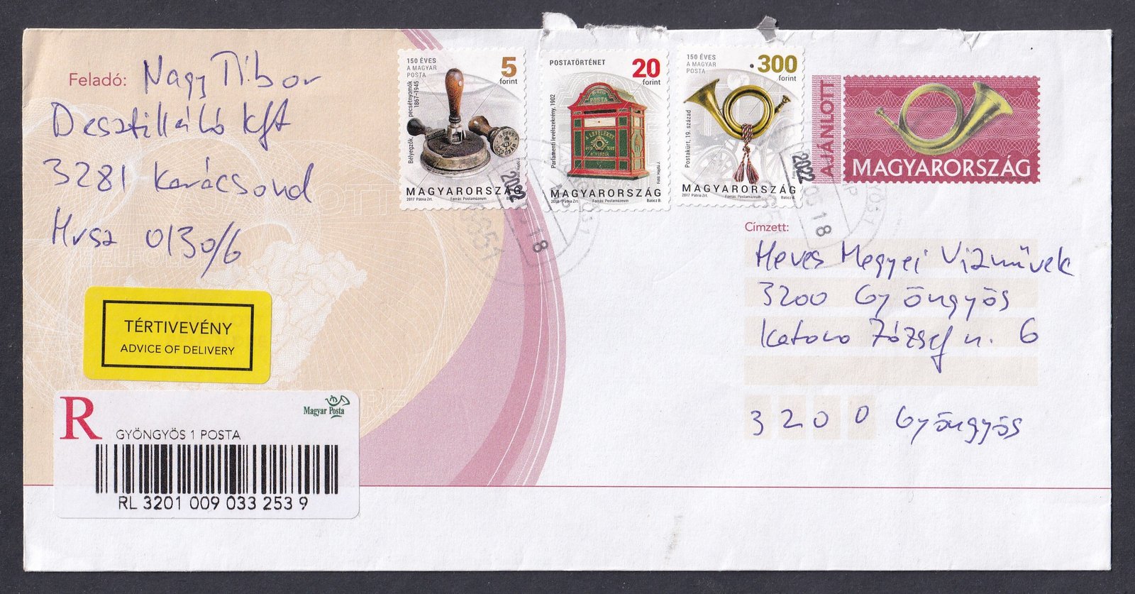 2002. Bélyeggel díjkiegészített Postakész boríték