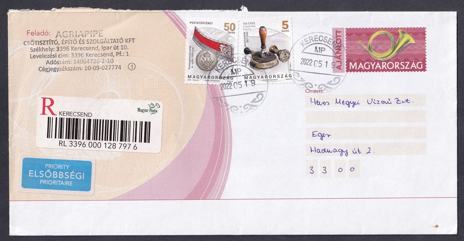 2002. Bélyeggel díjkiegészített Postakész boríték