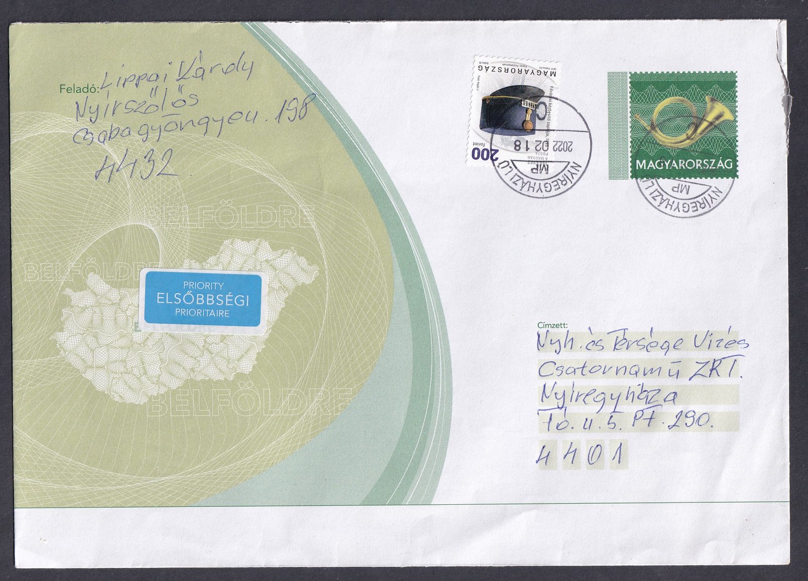 2002. Bélyeggel díjkiegészített Postakész boríték