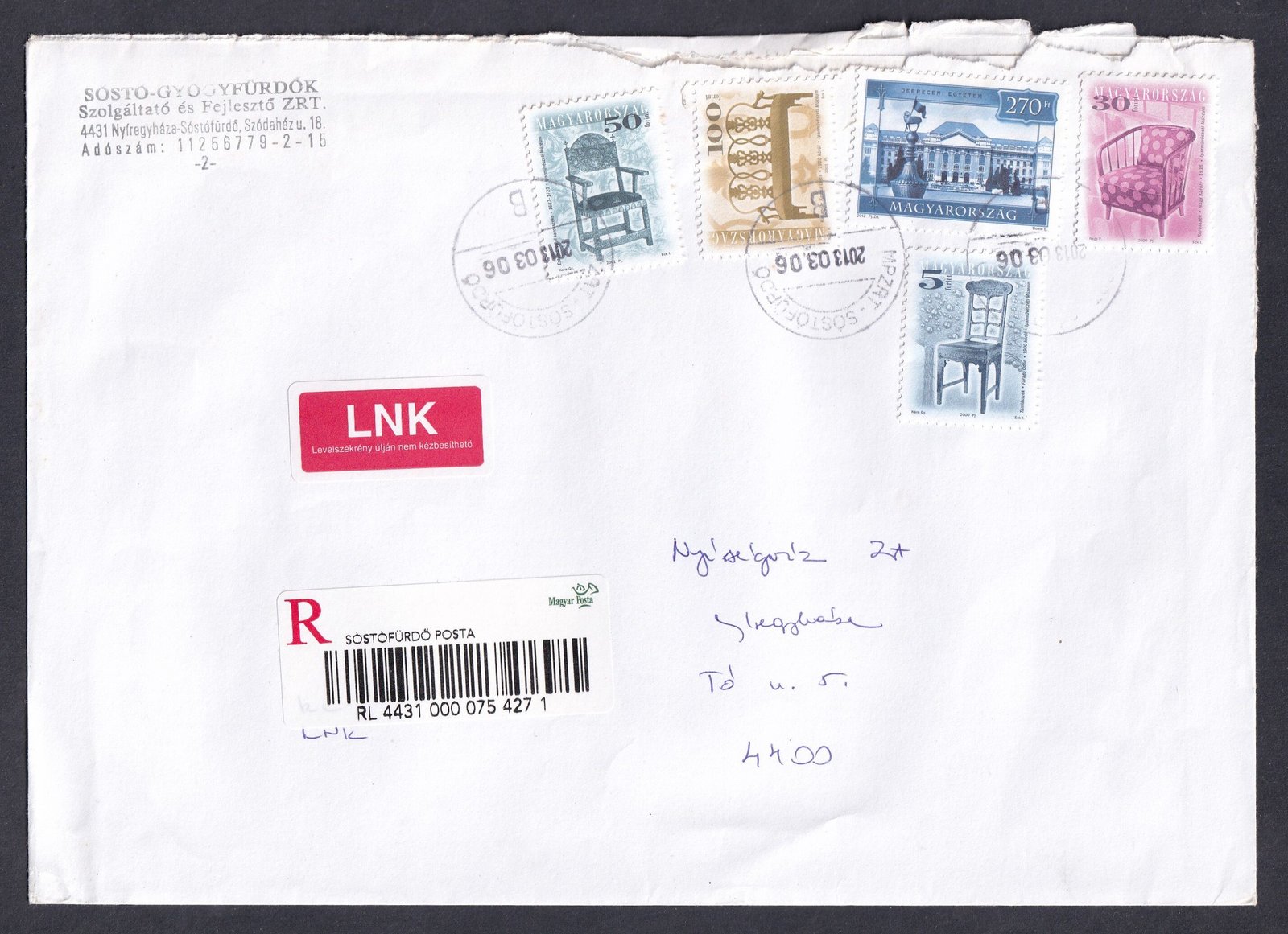 2013. tarifahelyes LNK ragjegyes levél