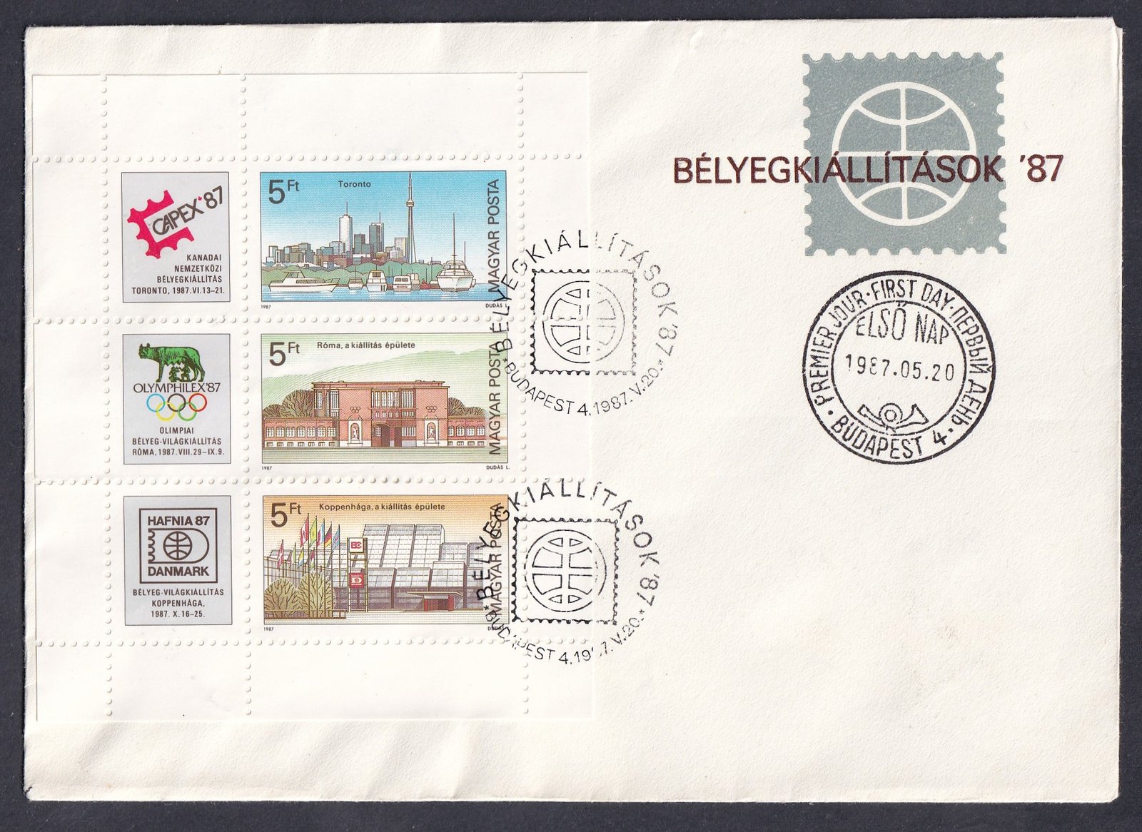 1987. Bélyegkiállítások kisív FDC