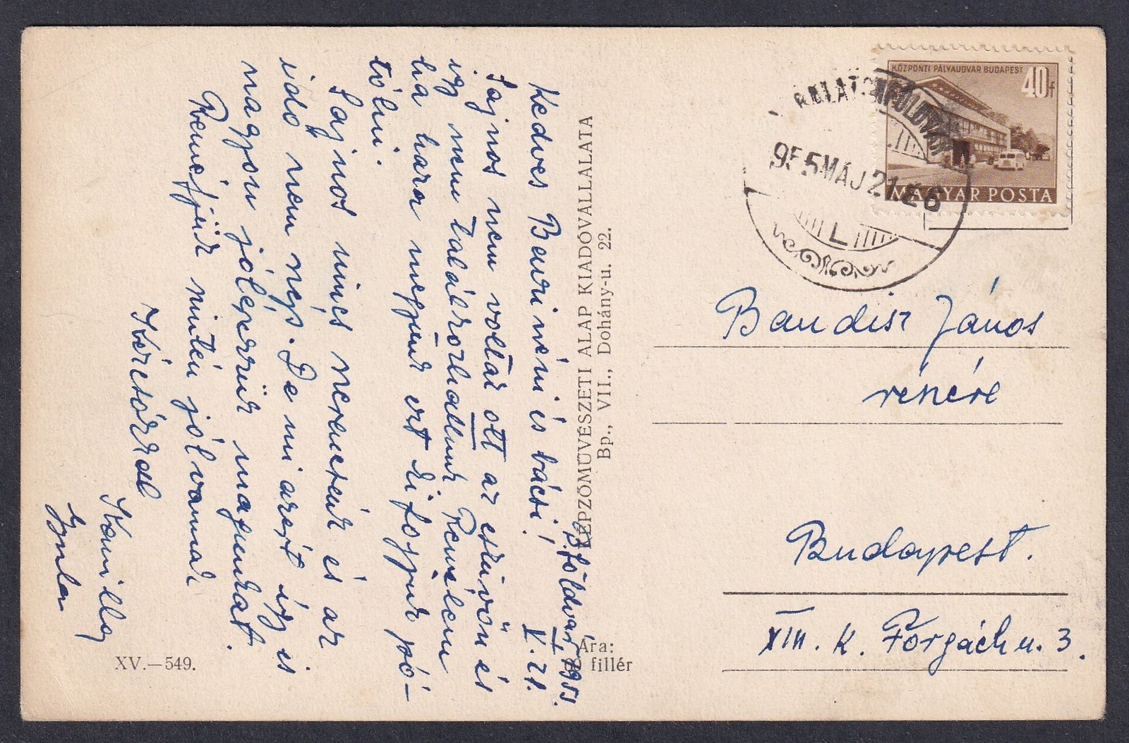 1955. Balatonföldvár (kivésett bélyegzővel) feladott képeslap