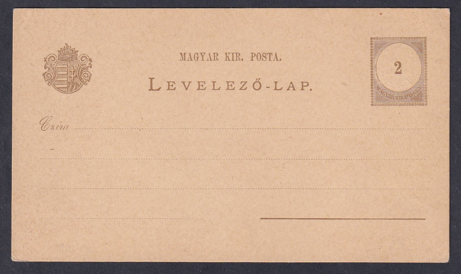 2kr használatlan díjjegyes levelezőlap
