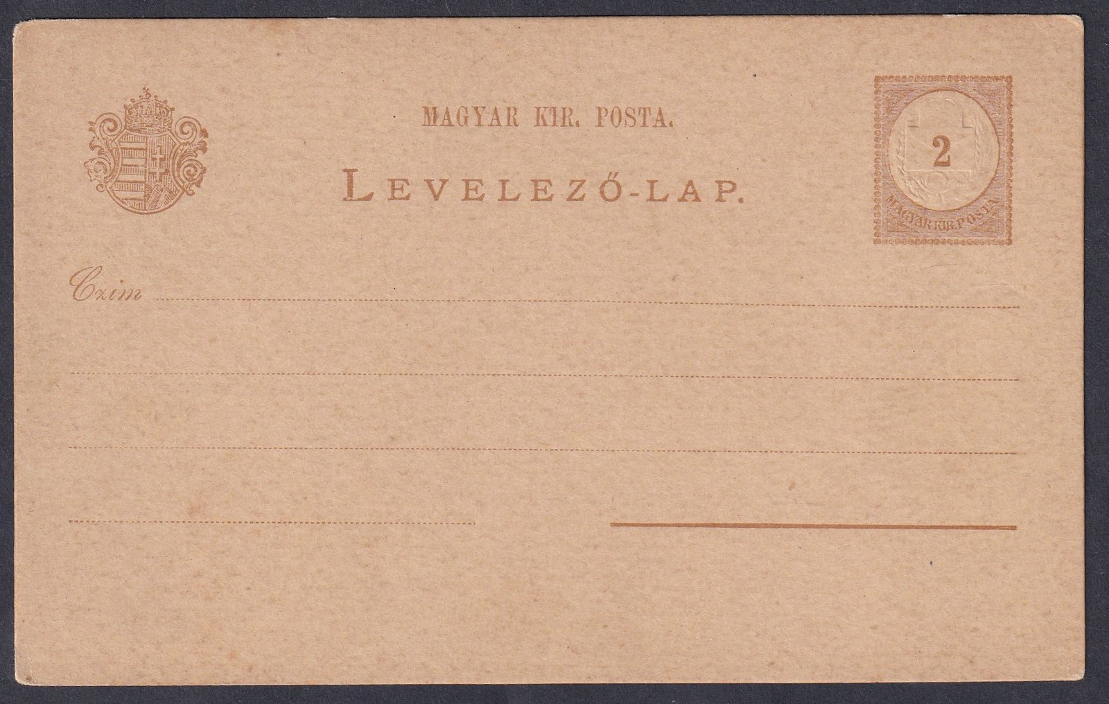 2kr használatlan díjjegyes levelezőlap
