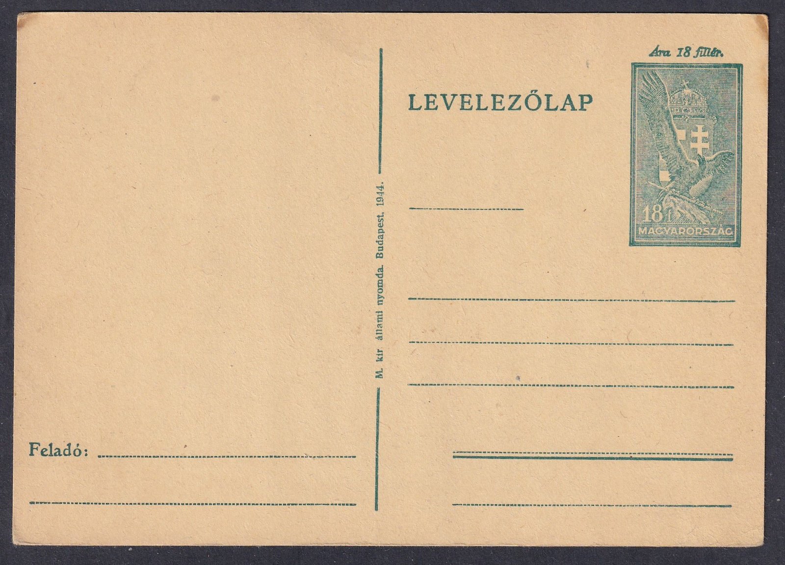 1944. 18f használatlan díjjegyes levelezőlap